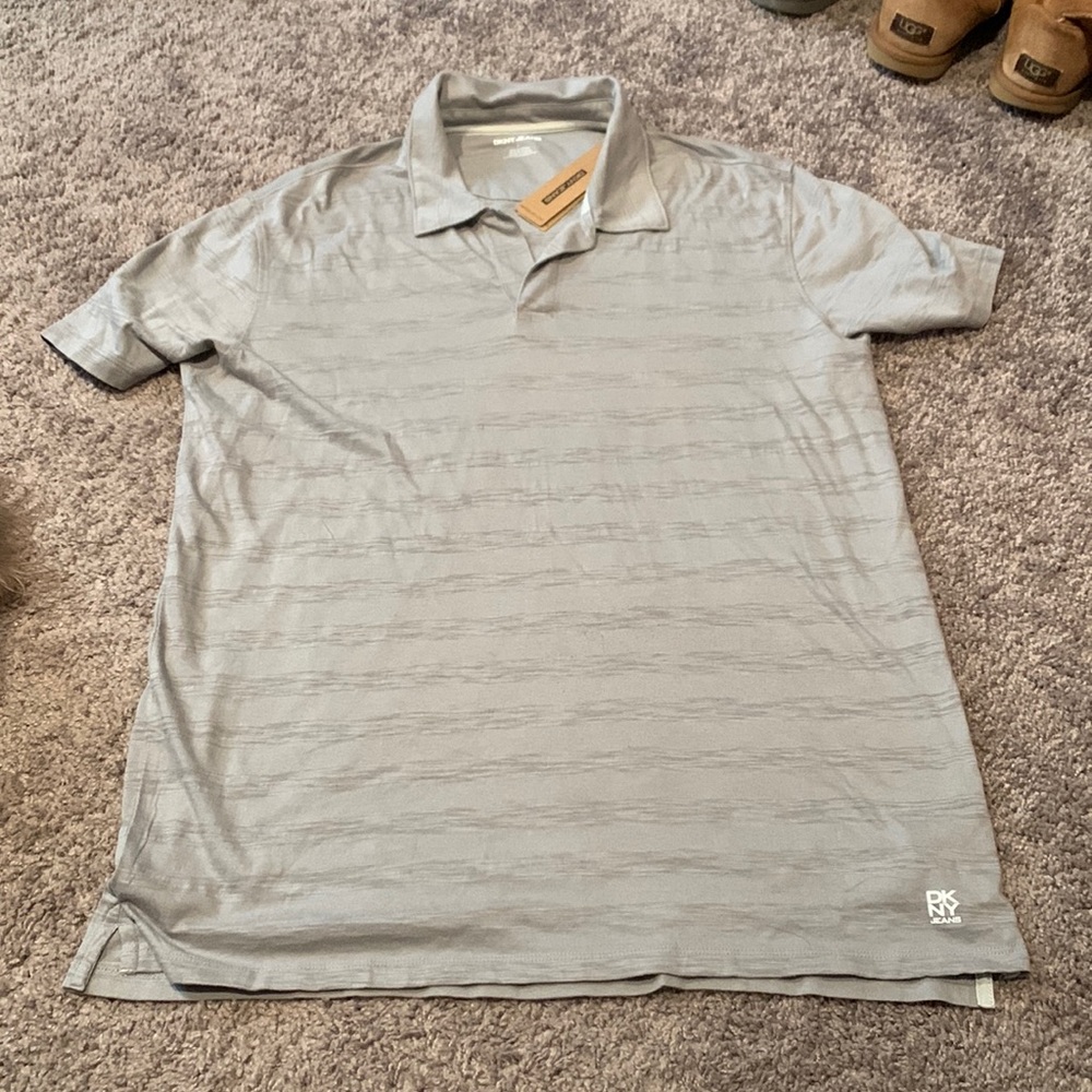 DKNY Jeans grey polo. Size large. Brand new with tags
